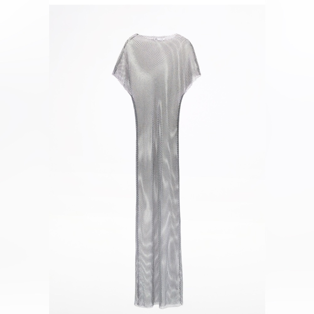 NWT Zara Grey Rinestone Mesh Dress